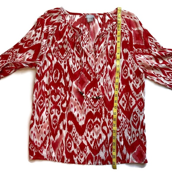 Chico’s Ikat Print Popover Colorful Lightweight Summer Top, Size 0, Orange White - Picture 8 of 12
